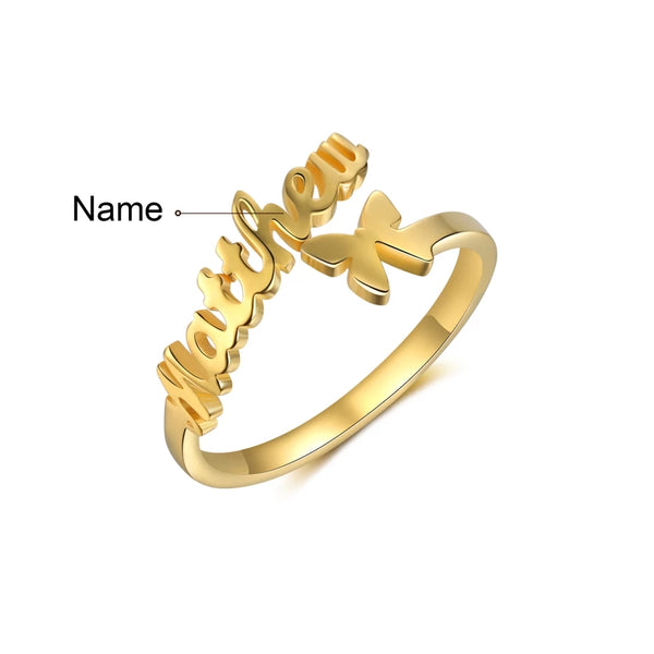 Personalized Name Ring with Butterfly HNS Studio Canada 