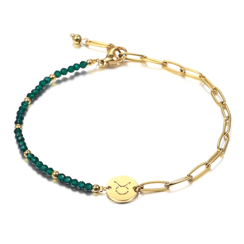 Personalized Horoscope Charm Anklet with Green Beads HNS Studio Canada 