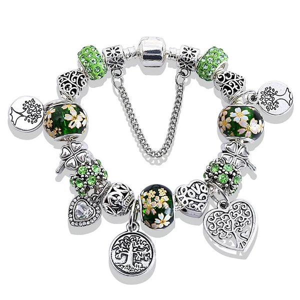 Tree of Life Charm Bracelet with European Green Beads HNS Studio Canada 