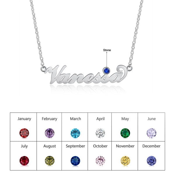 Sterling Silver Name Necklace with Birthstone