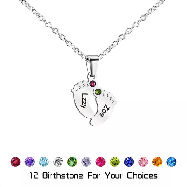 Personalized Baby Feet Necklace with Birthstone HNS Studio Canada 