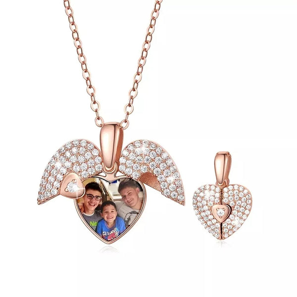 Personalized Diamond Studded Heart Photo Necklace HNS Studio Canada 