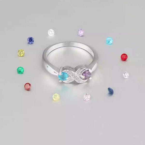 Personalized Infinity Sterling Silver Ring with Birthstones and Names