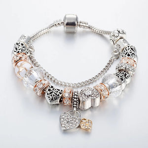 Pink Hearts Silver Charm Bracelet for Women