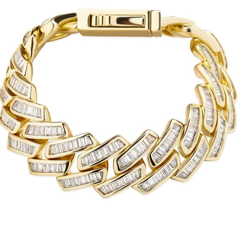 Baguette Cut Box Clasp Cuban Bracelet-18mm