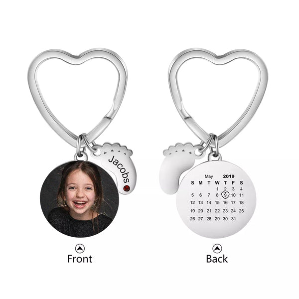 Custom Photo Calendar Keychain with Baby Feet Charm HNS Studio Canada 
