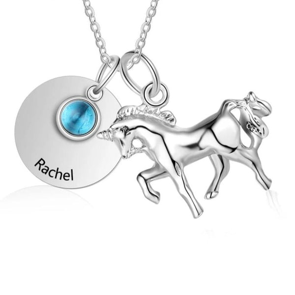 Personalized Horse Name necklace with Birthstone HNS Studio Canada 