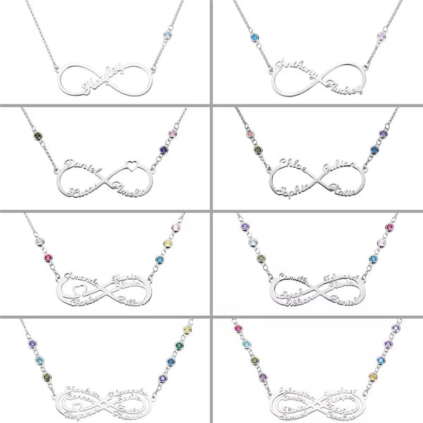 Infinity Names and Birthstones Necklace