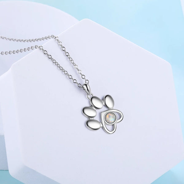 Sterling Silver Pet Paw Necklace and Earrings Set with Opal Stone
