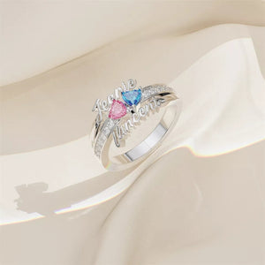 Personalized 3D Two Names Ring with Birthstones
