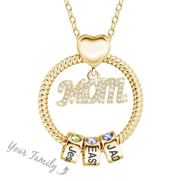 Personalized Family Name Necklace with Kids Names and Birthstones