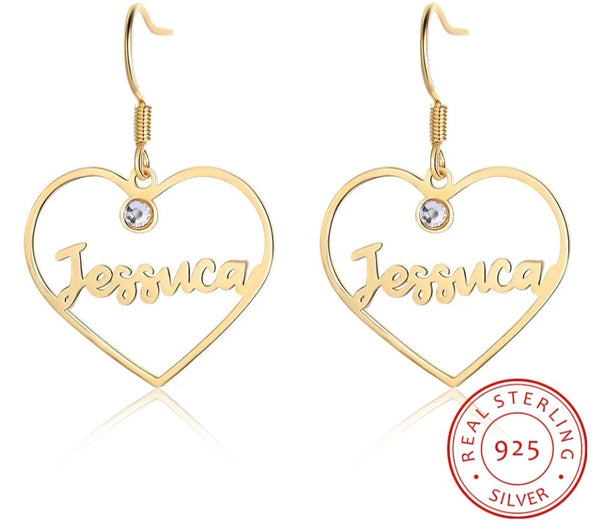 Personalized Love Heart Name Earrings Sterling Silver