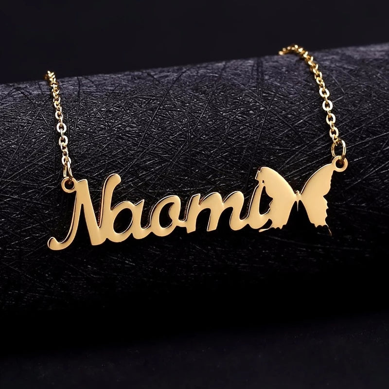 Custom Name Necklace with Butterfly