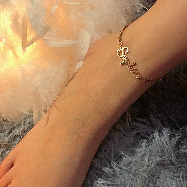 Name Anklet Bracelet with Curb Chain