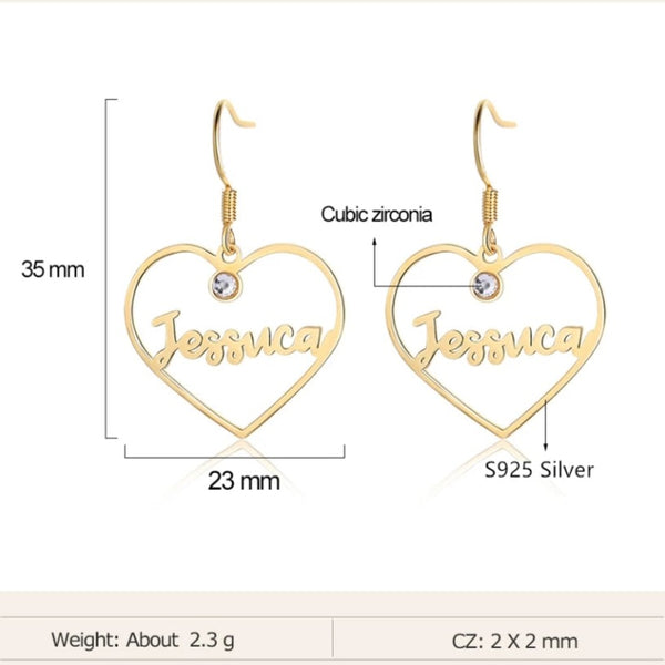 Personalized Love Heart Name Earrings Sterling Silver