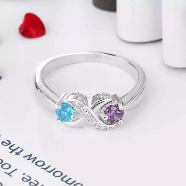 Personalized Infinity Sterling Silver Ring with Birthstones and Names - HNS Studio
