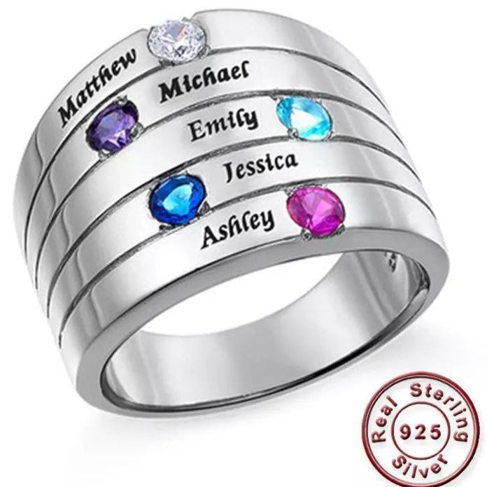 Engraved Five Birthstones and Names Ring HNS Studio Canada 
