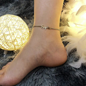 Name Anklet Bracelet with Curb Chain-HNS Studio