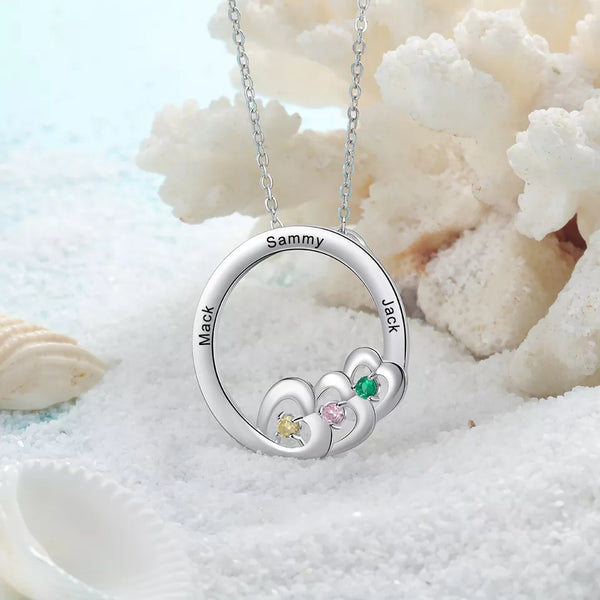 Family Circle Necklace with Birthstones and Names HNS Studio Canada 