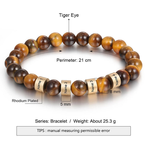 Brown Tiger Eye Men Name Bracelet HNS Studio Canada 