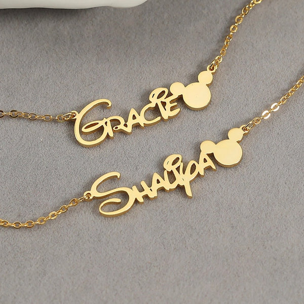 Disney Font Name Necklace with Mickey Mouse