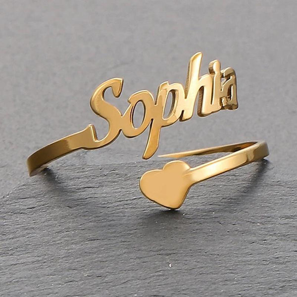 Personalized Name Ring With Heart - HNS Studio