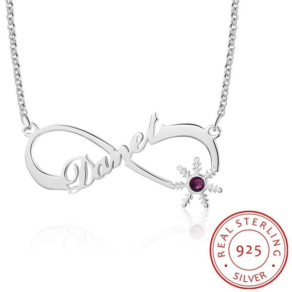 Infinity Sterling Silver Name necklace with Birthstone 