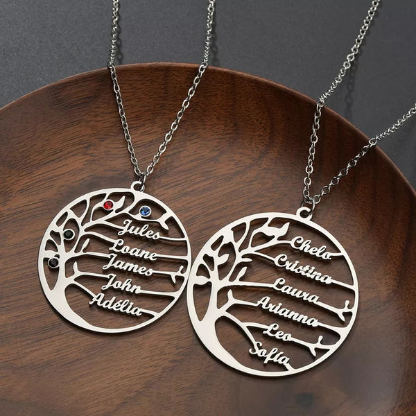 Family Tree Birthstones and Names Necklace