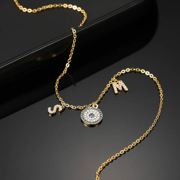 Two Letters Necklace with Evil Eye HNS Studio Canada 