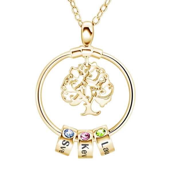 Tree of Life Necklace with Birthstones and Names Beads HNS Studio Canada