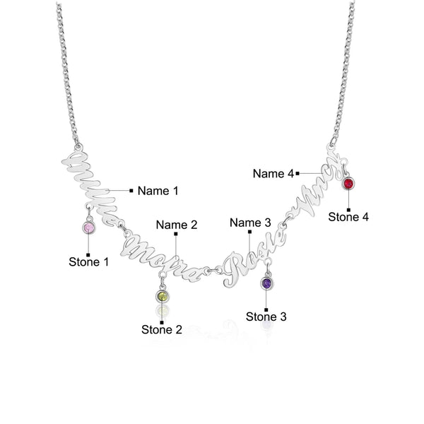 Family Names Necklace with Birthstones Sterling Silver HNS Studio Canada 
