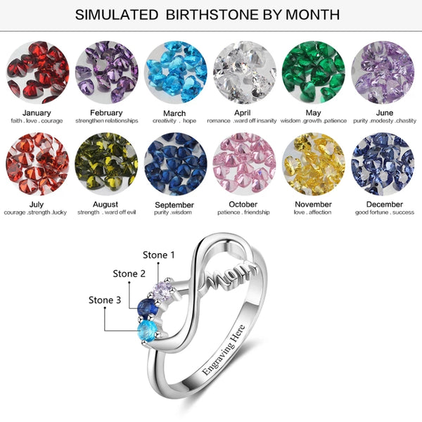 Personalized Sterling Silver Mom Rings with 3 Birthstones HNS Studio Canada 