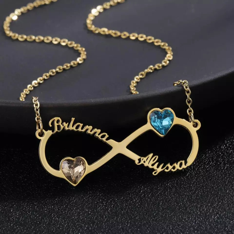 Infinity Necklace with Two Names and Birthstones