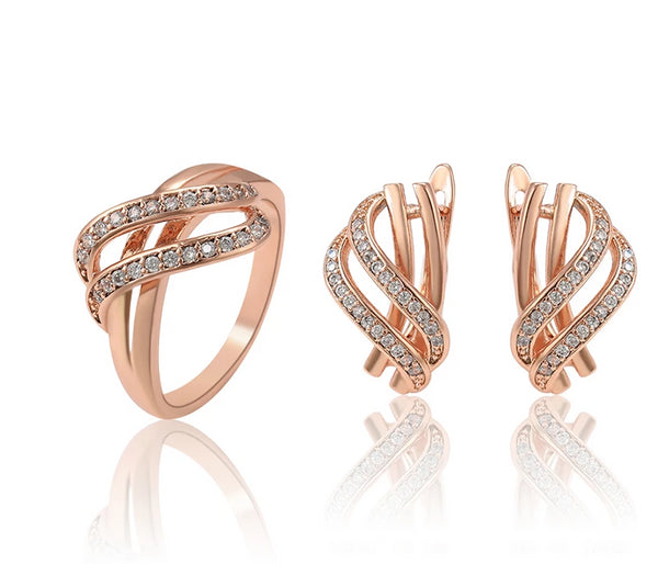 18K Rose Gold Plated Earrings and Ring Jewelry Set - HNS Studio