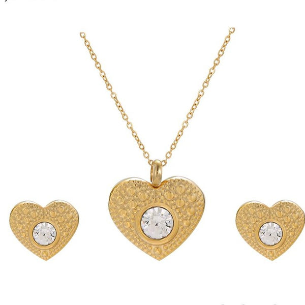Gold Heart Necklace and Earrings Set HNS Studio  Canada 
