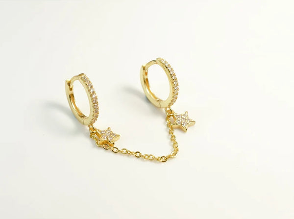 Star Hoops Chain Earrings for Double Piercing HNS Studio Canada 