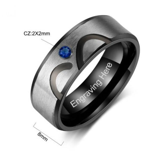 Personalized Engrave Ring for Men Black Stainless Steel with Birthstone HNS Studio Canada 