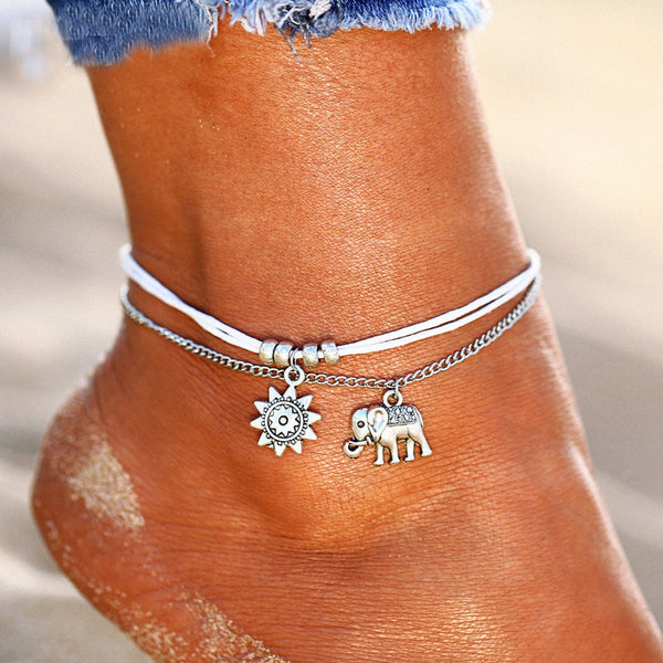 Elephant and Sun Layered Anklet HNS Studio Canada