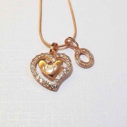Rose gold Double Heart necklace with Initial