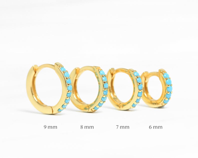 Turquoise Sterling Silver Huggie Hoop Earrings