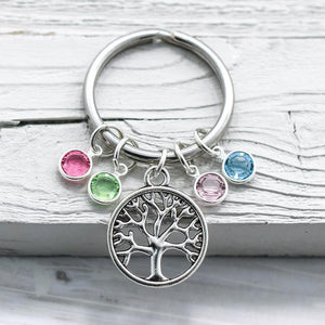 Family Tree Keychain with Birthstones  HNS Studio