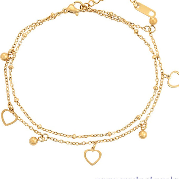 14k Gold Filled Two Layers Heart Anklet HNS Studio Canada 