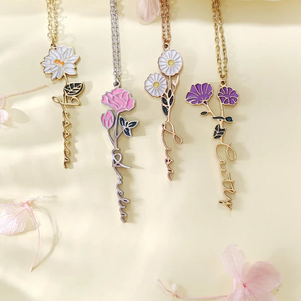 Colorful Birth Flower Name Necklace HNS Studio Canada 