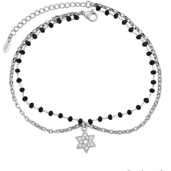 Two Layers Silver and Black Anklet with Star Charm HNS Studio Canada 