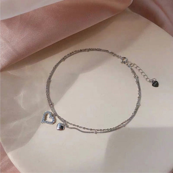 Silver Layered Heart Anklet HNS Studio Canada 