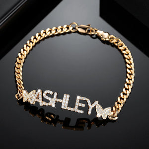 Personalized Iced Out Bling Name Bracelet With Butterfly  HNS Studio Canada 