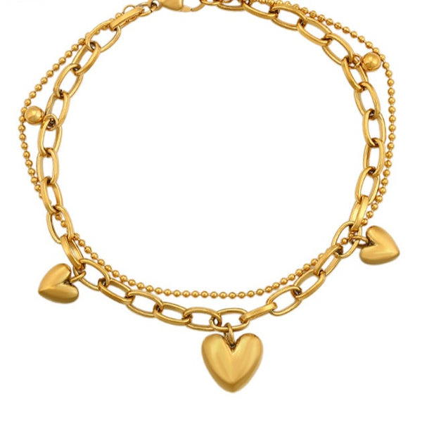 24k Gold Filled Two Layers Heart Anklet