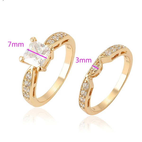 18K Gold plated  Princess Cut Wedding Ring Set