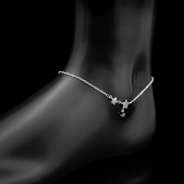 Sterling Silver Delicate Star Charms Anklet