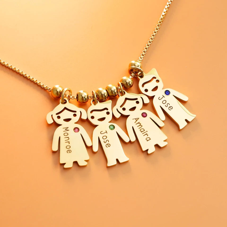 Mother Necklace with Kids Names and Birthstones HNS Studio Canada 